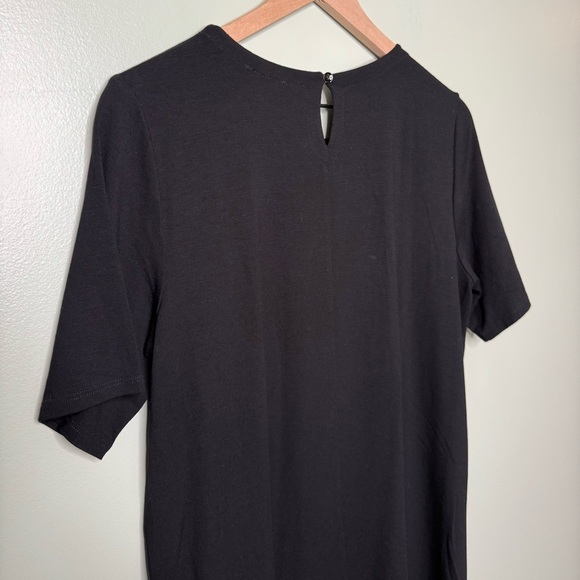 Eileen Fisher Short Sleeve Crewneck Keyhole Back Dress Black Size Petite Large - Picture 5 of 5